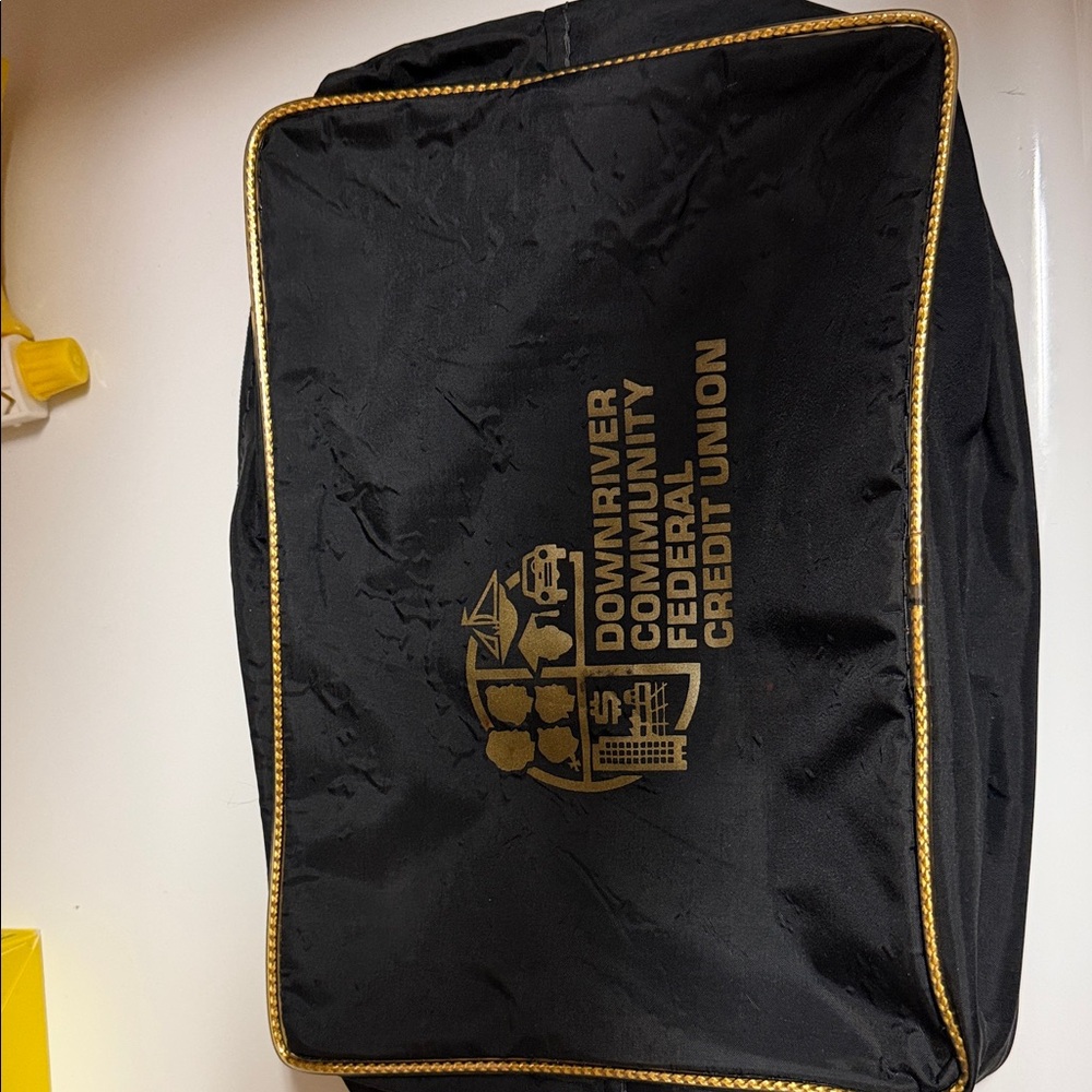 vintage downriver community federal credit union nylon cloth zipper bag